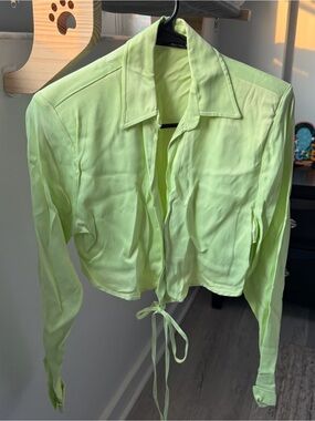 Zara neon green long sleeve cropped blouse